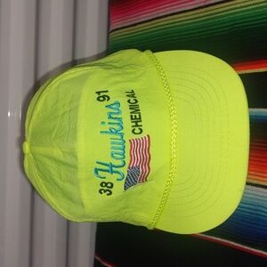 Vtg Hawkins Chemical 1938 Embroidered Neon Green Snapback Hat Cap w/Rope